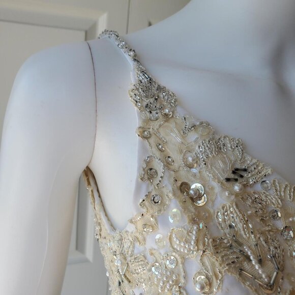 Antonio Miami Vintage 90s Beaded White Sleeveless A Line Midi Dress - Picture 5 of 8